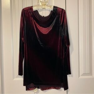 Laura Petites Deep Red and Black Velvet Long Sleeve Top